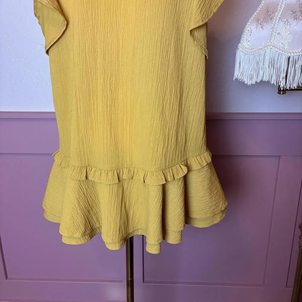boho cottage fairy ruffle blouse dress entro sz small yellow office work